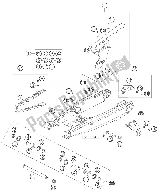 Tutte le parti per il Forcellone Lc8 del KTM 950 Adventure S Orange Australia 2003