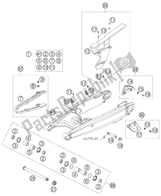 Tutte le parti per il Forcellone Lc8 del KTM 950 Adventure S Orange Europe 2003