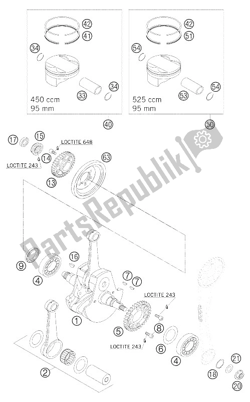 Tutte le parti per il Albero Motore - Pistone 450/525 Sx del KTM 450 SX Racing Europe 2005