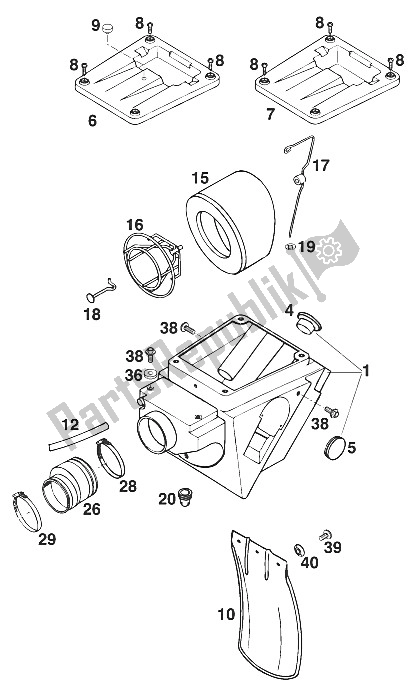 All parts for the Air Filter Box Exc,egs '96 of the KTM 400 EGS WP 30 KW 11 LT ROT Europe 1996