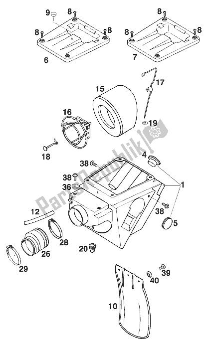 Todas las partes para Caja De Filtro De Aire Exc, Egs '96 de KTM 400 EGS WP 30 KW 11 LT Viol Europe 1996