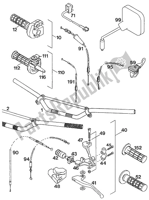 All parts for the Handle Bar - Controls Lc4'94 of the KTM 350 E XC 20 KW SUP COM Europe 1994