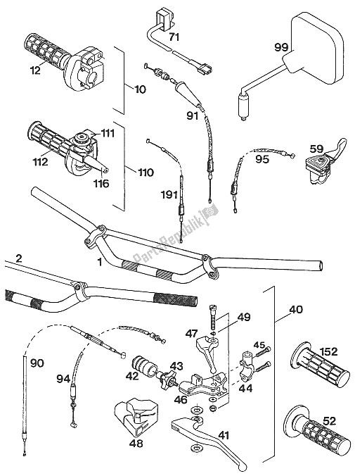 Todas as partes de Guiador - Controles Lc4'94 do KTM 400 Duke 20 KW Europe 1994