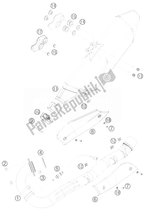 All parts for the Exhaust System of the KTM 690 Enduro R USA 2010