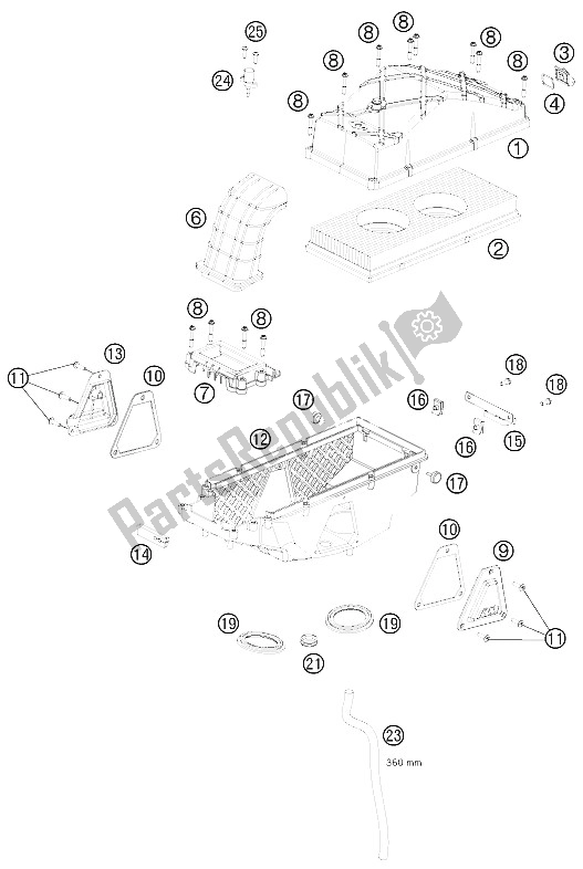Alle onderdelen voor de Luchtfilterkast van de KTM 990 Supermoto R Europe 2011
