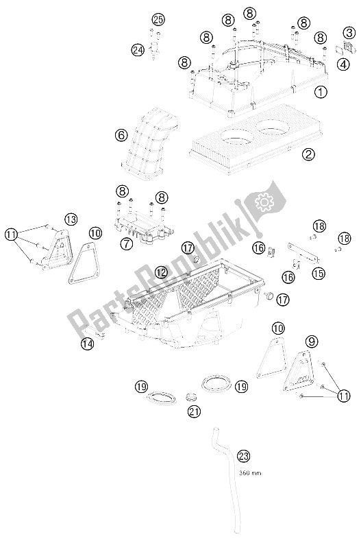 All parts for the Air Filter Box of the KTM 990 Supermoto R Europe 2011