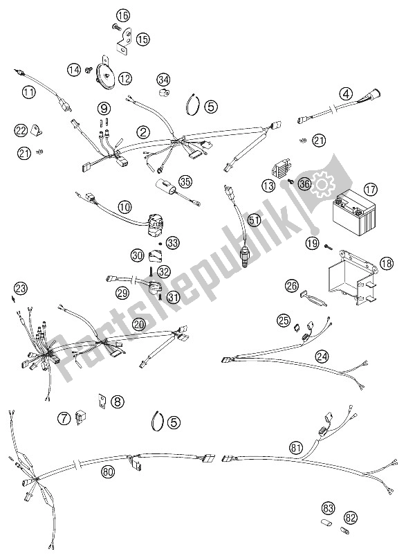 Tutte le parti per il Cablaggio 200 Exc Gs 2002 del KTM 200 EXC GS Europe 2002