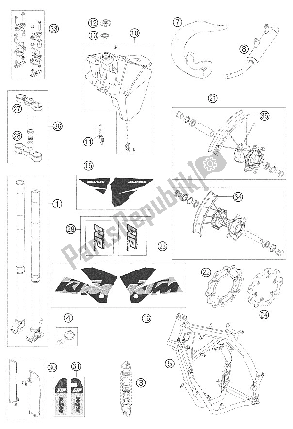 All parts for the New Parts 250 Sxs Chassis of the KTM 250 SXS Europe 2005