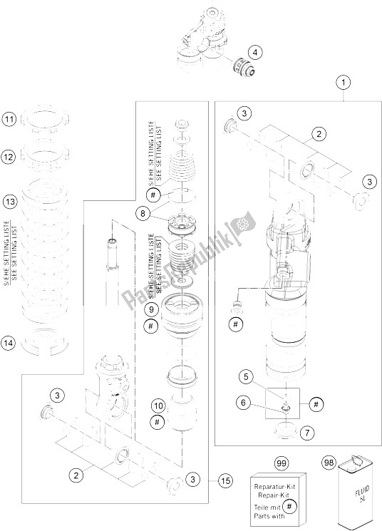 All parts for the Monoshock Disassembled of the KTM 65 SXS USA 2015