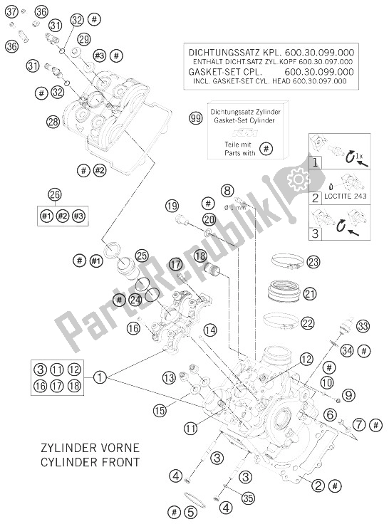 All parts for the Cylinder Head Front of the KTM 990 Super Duke R Europe 2013