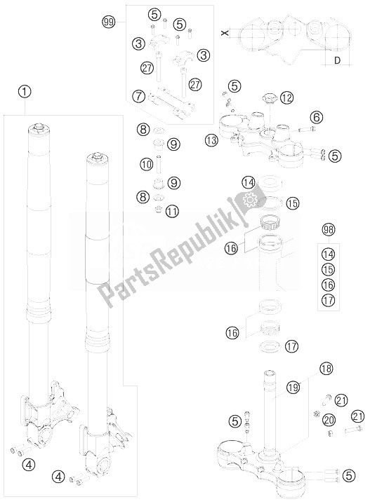 All parts for the Front Fork of the KTM 990 Supermoto R France 2010