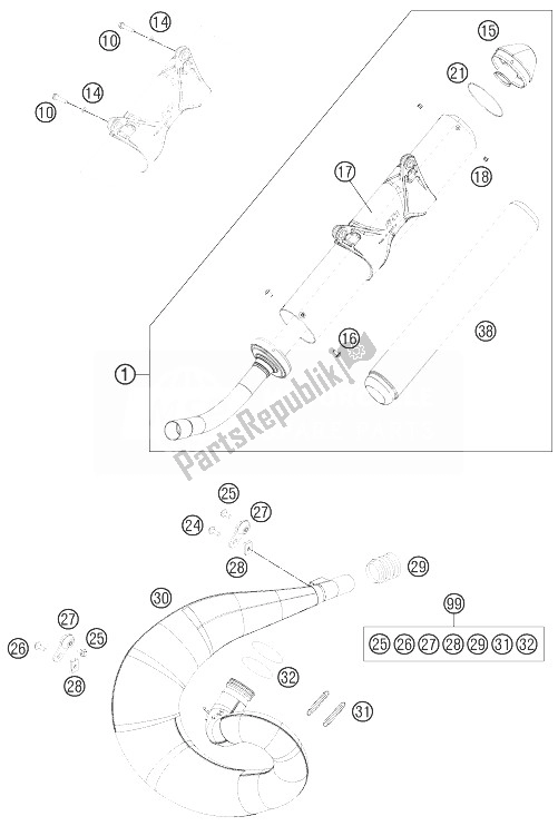 All parts for the Exhaust System of the KTM 250 XC Europe USA 2013