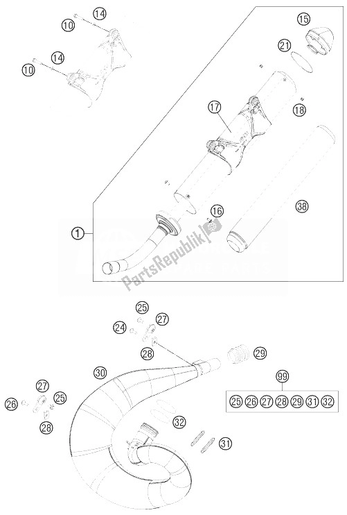 All parts for the Exhaust System of the KTM 250 XC W USA 2014