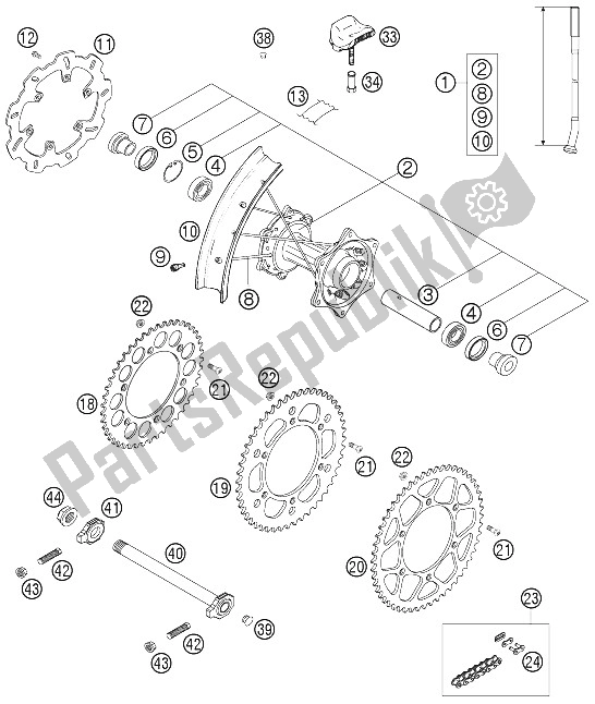 Todas as partes de Roda Traseira do KTM 125 SXS Europe 2006