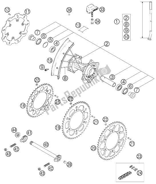 Todas as partes de Roda Traseira do KTM 450 SXS Europe 2006