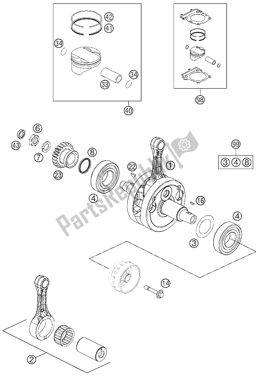 Toutes les pièces pour le Vilebrequin, Piston du KTM 250 SX F Europe 2012