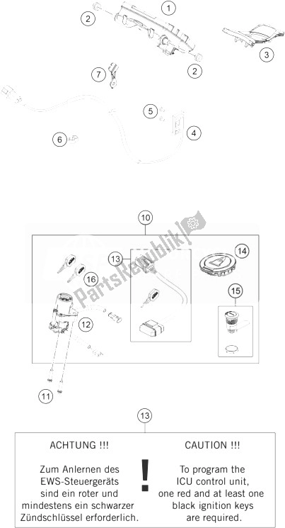 Todas as partes de Instrumentos / Sistema De Bloqueio do KTM 1190 RC8 R White USA 2013