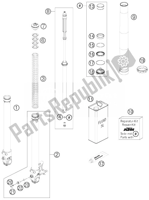 All parts for the Front Fork Disassembled of the KTM 690 SMC R Australia 2013