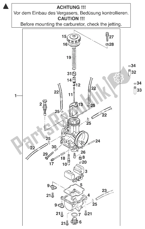 All parts for the Carburetor Keihin Pwk 38 '99 of the KTM 250 EGS 11 KW Europe 1999