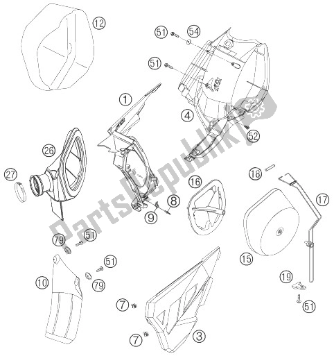 Wszystkie części do Skrzynka Filtra Powietrza KTM 450 EXC Racing SIX Days Europe 2007