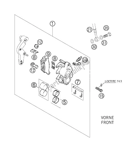 All parts for the Brake Caliper Front of the KTM 640 LC4 Enduro Orange Europe 2006