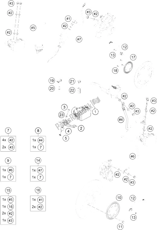 All parts for the Antiblock System Abs of the KTM RC 125 White ABS Europe 2016