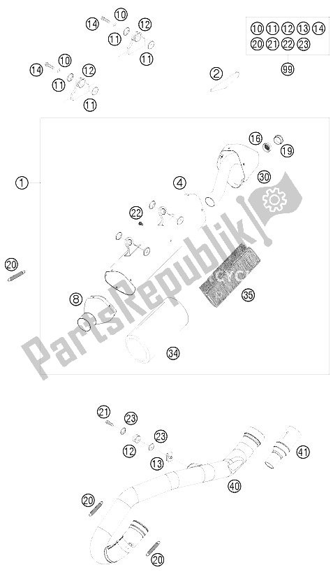 All parts for the Exhaust System of the KTM 530 EXC Europe 2009