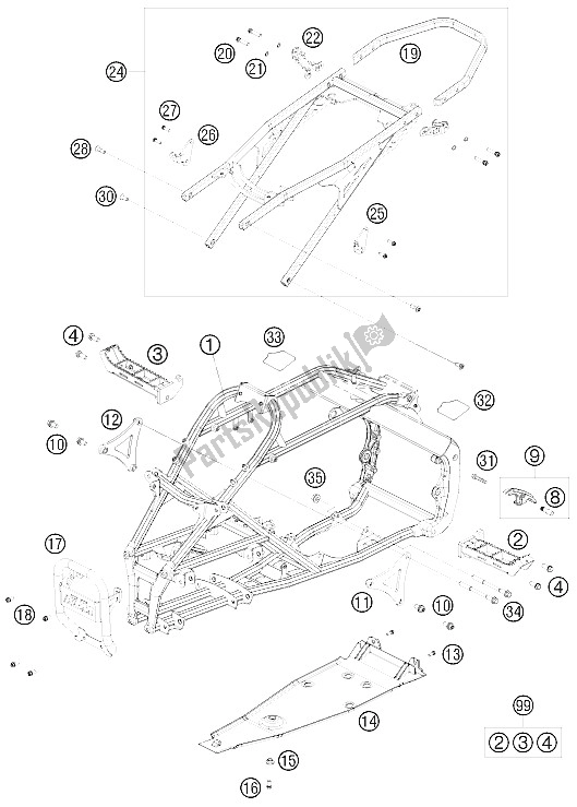 All parts for the Frame of the KTM 450 XC ATV Europe 2009