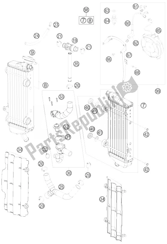 All parts for the Cooling System of the KTM 450 EXC Europe 2010