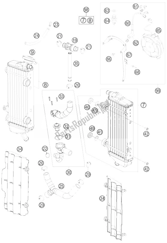 Toutes les pièces pour le Système De Refroidissement du KTM 450 XC W SIX Days USA 2010