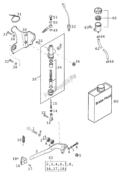 All parts for the Rear Brake Control 125-380 20 of the KTM 250 SX Europe 2001