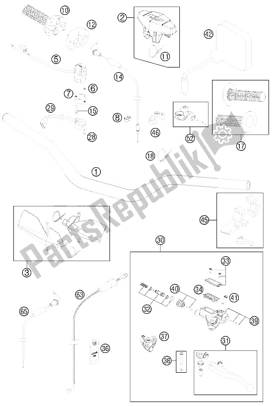 All parts for the Handlebar, Controls of the KTM 200 EXC Europe 2011