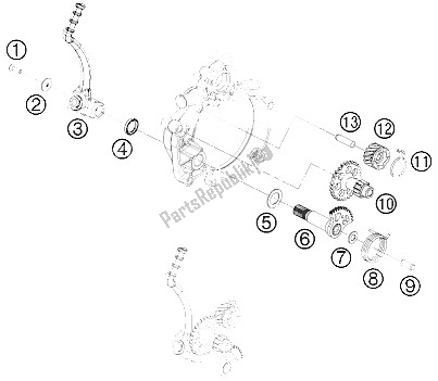 Alle onderdelen voor de Kick Starter van de KTM 50 SX Europe 2011