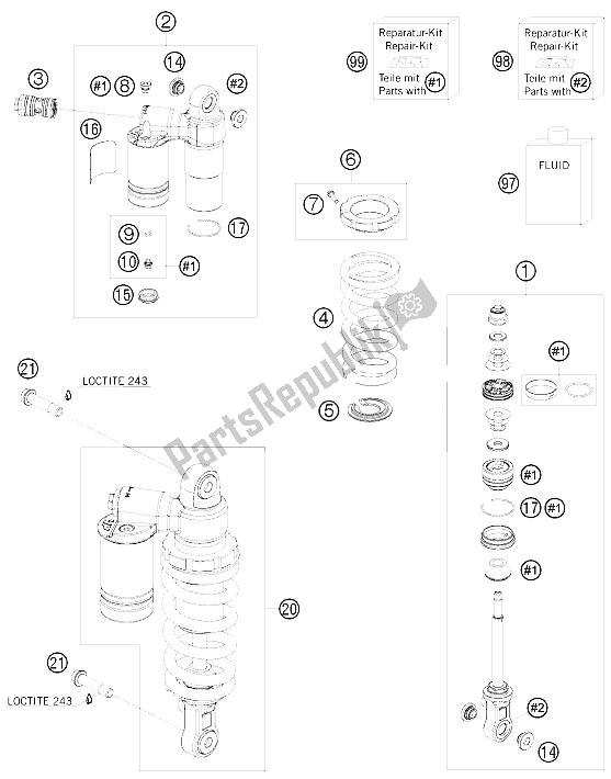 All parts for the Shock Absorber of the KTM 1190 RC 8 R Europe 2009