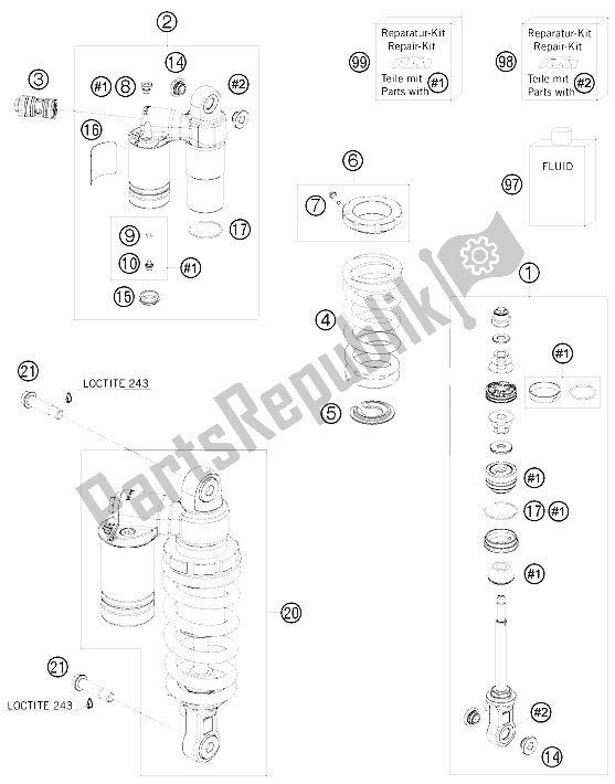 All parts for the Shock Absorber of the KTM 1190 RC 8 R France 2009