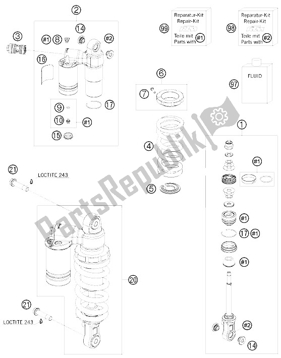 Alle onderdelen voor de Schokdemper van de KTM 1190 RC 8 R USA 2009