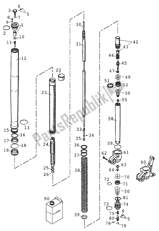 All parts for the Front Legs - Suspension Wp Usd 43 Racing 20 of the KTM 400 EXC Racing Europe 2000