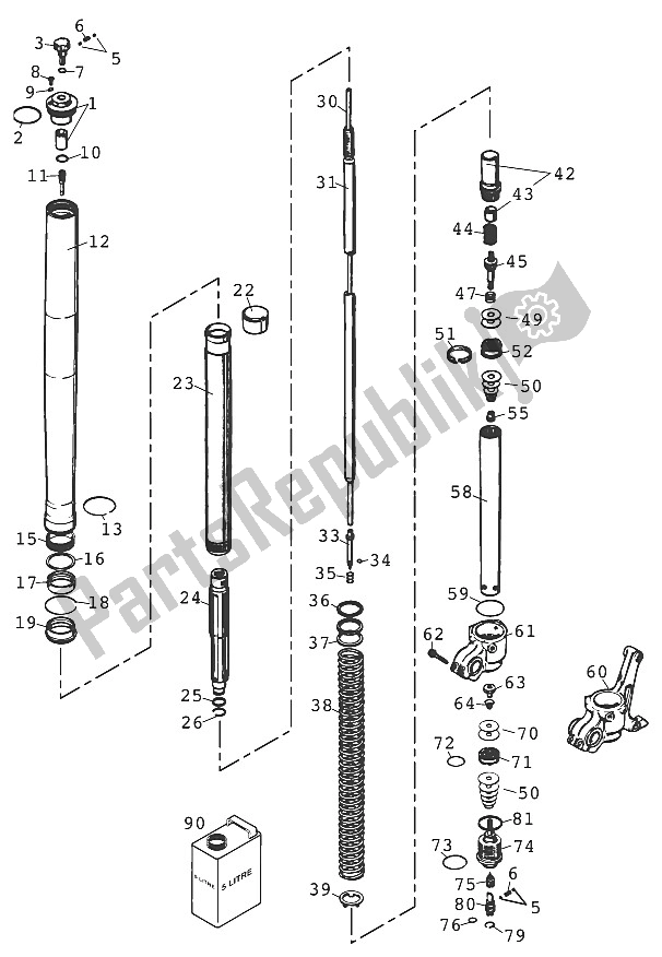 All parts for the Front Legs - Suspension Wp Usd 43 Racing 20 of the KTM 400 SX Racing USA 2000