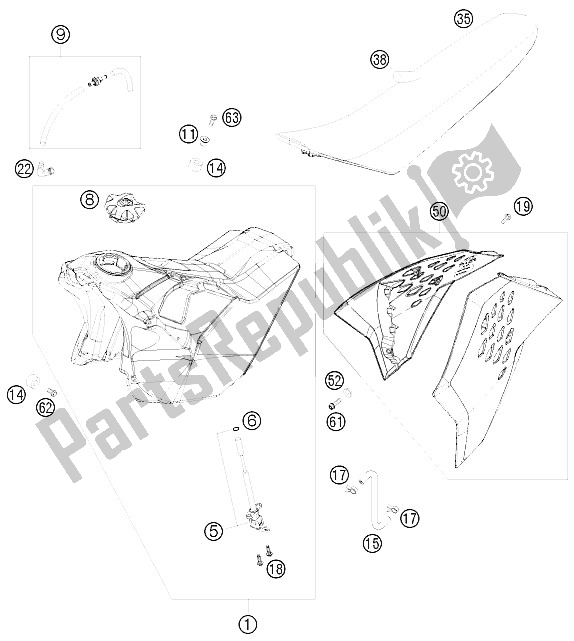 All parts for the Tank, Seat, Cover of the KTM 200 EXC Europe 2009