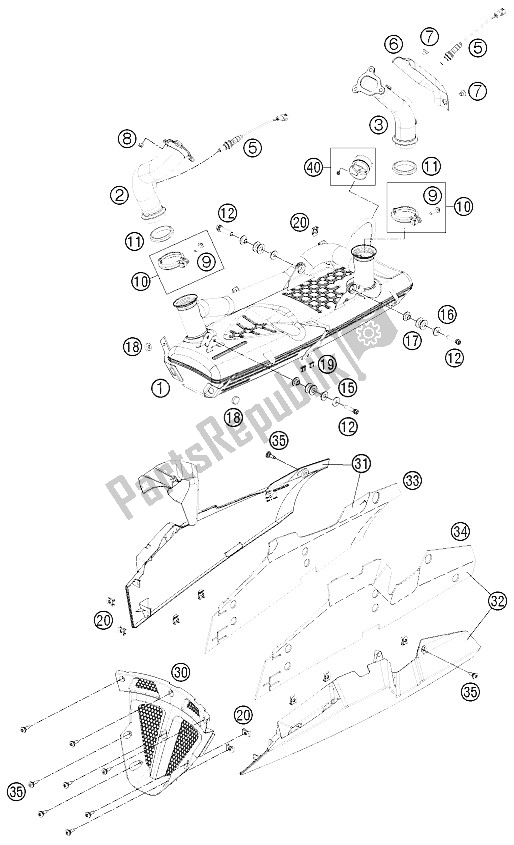 All parts for the Exhaust System of the KTM 1190 RC8 R White Japan 2015