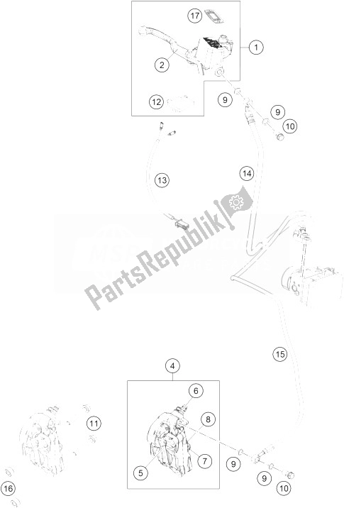 Todas as partes de Sistema De Freio Dianteiro do KTM 125 Duke White ABS Europe 2014