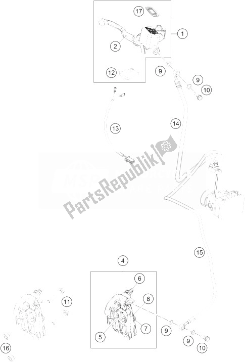 All parts for the Brake System Front of the KTM 390 Duke Black ABS Europe 2014