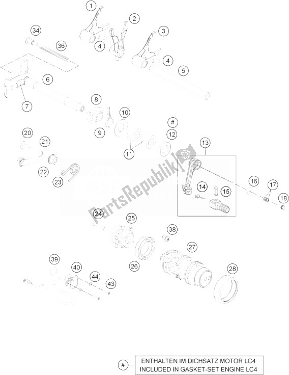 Todas as partes de Mecanismo De Mudança do KTM 690 Duke White ABS USA 2013
