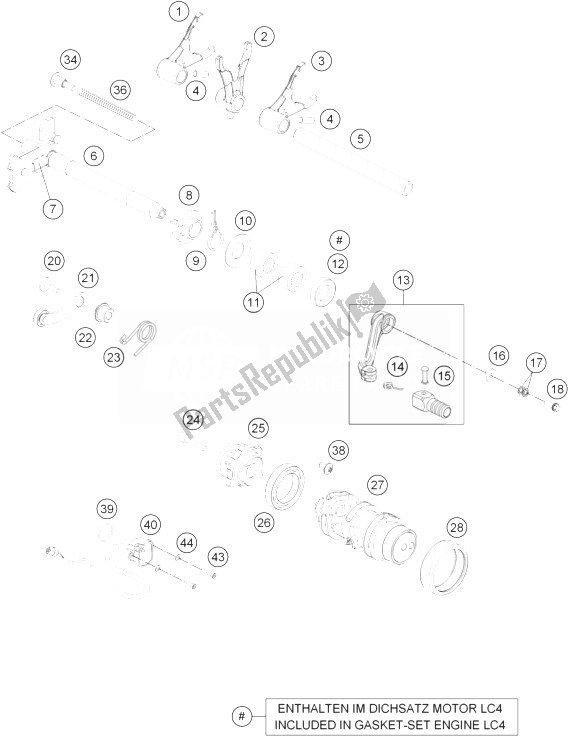 All parts for the Shifting Mechanism of the KTM 690 Duke White ABS USA 2013