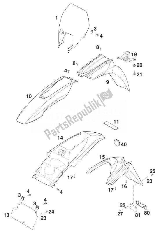 All parts for the Mask - Fender Lc4 '99 of the KTM 640 LC 4 Australia 1999