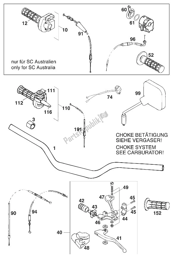 Tutte le parti per il Manubrio - Controlla Lc4 Sx, Sc '97 del KTM 400 Super Comp WP Europe 1997