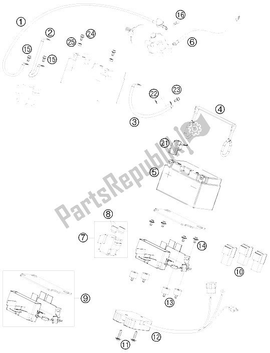 All parts for the Battery of the KTM 690 Supermoto Black Europe 2008