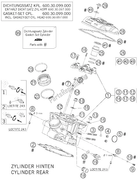 Toutes les pièces pour le Culasse Arrière 950 Advent du KTM 950 Adventure Orange USA 2005