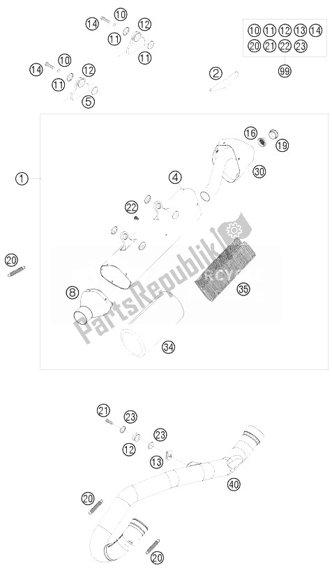 Todas las partes para Sistema De Escape de KTM 530 EXC Australia 2010