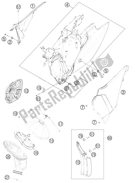 All parts for the Air Filter of the KTM 200 EXC Australia 2012